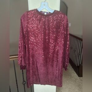 She + Sky Red Velvet Sequin Dress NEW Style #SY7835 Size S